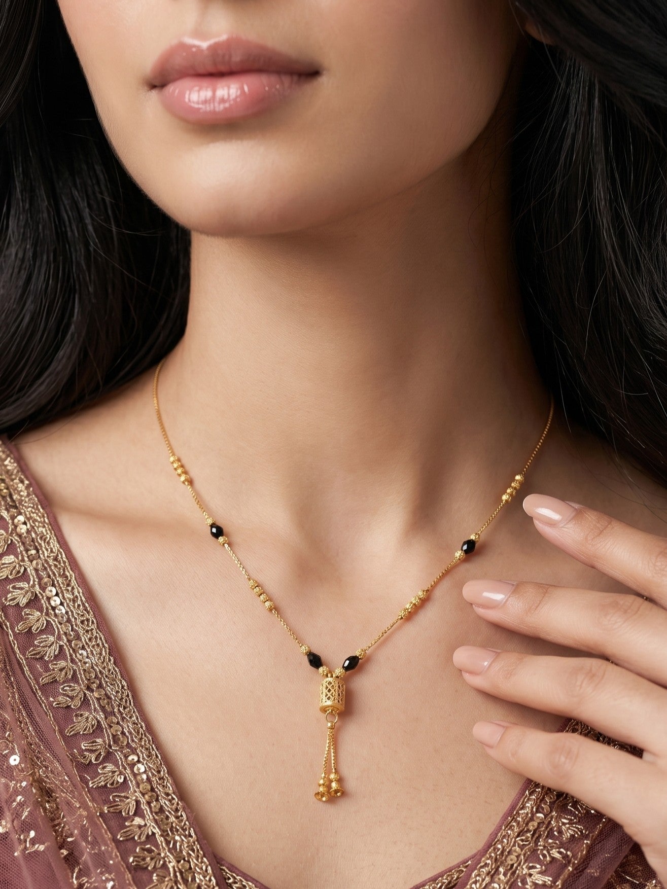 Gold-Toned Stone Studded Mangalsutra Necklace for Women
