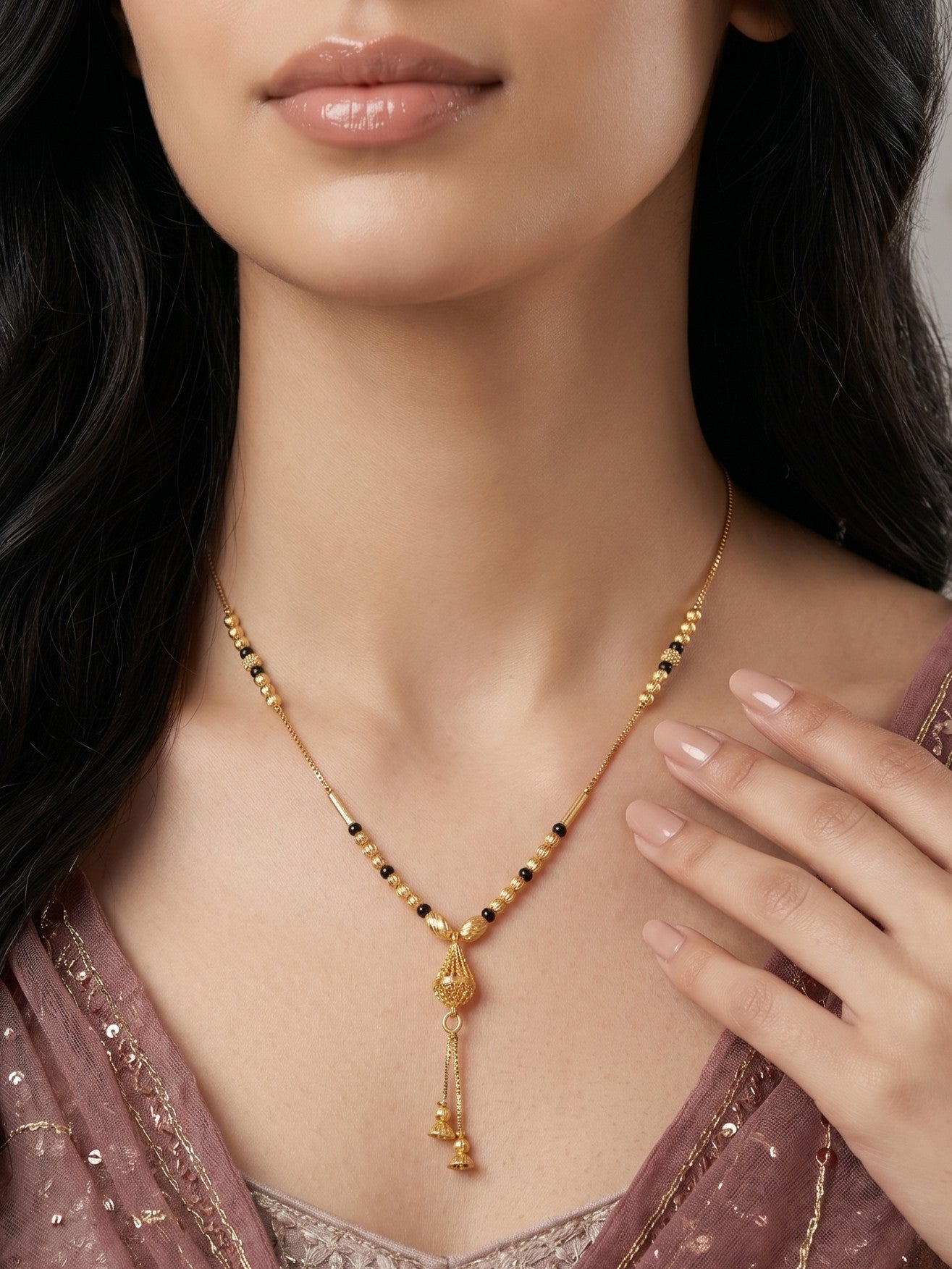 Gold-Toned Stone Studded Mangalsutra Necklace for Women