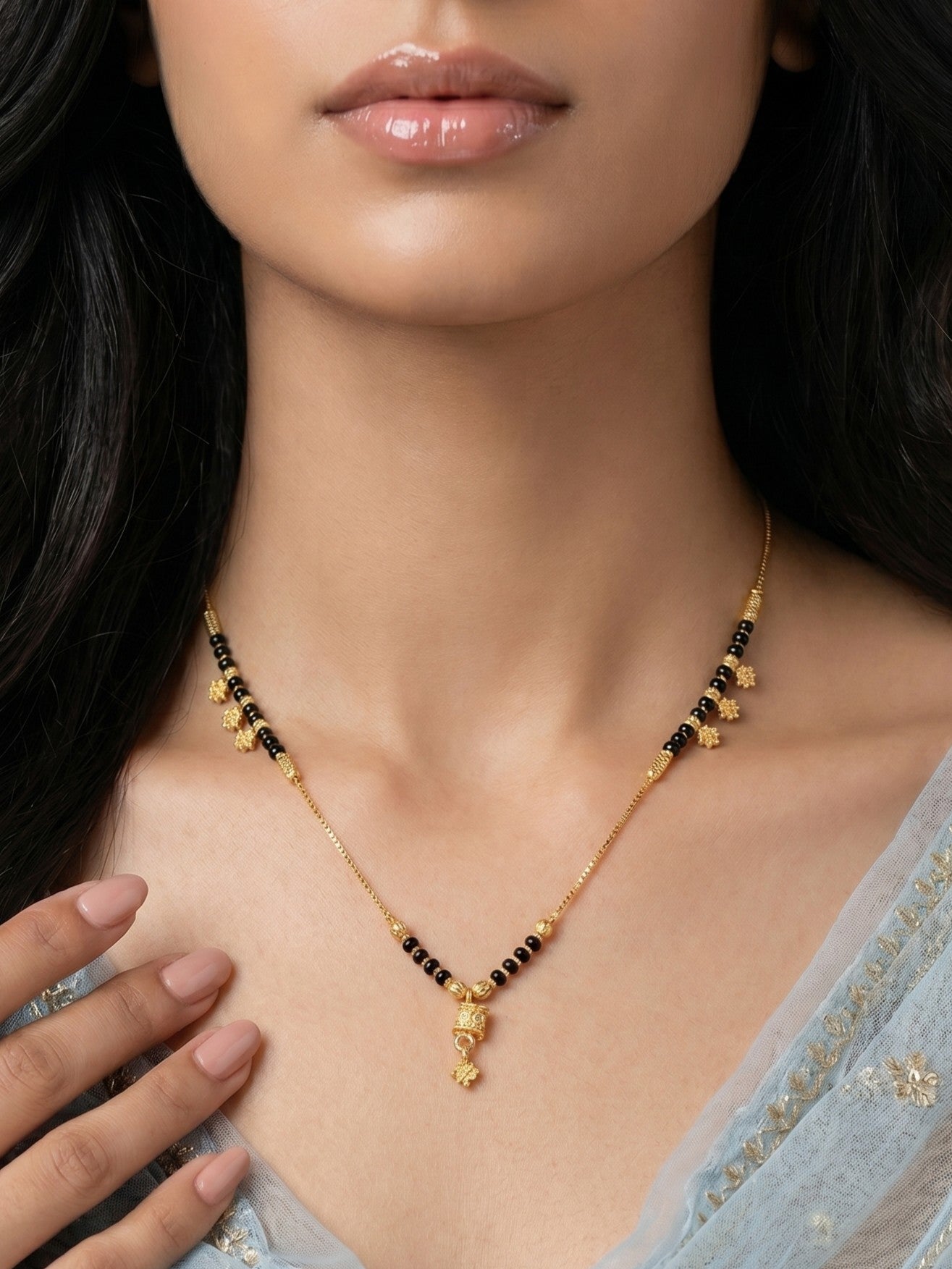 Gold-Toned Stone Studded Mangalsutra Necklace for Women