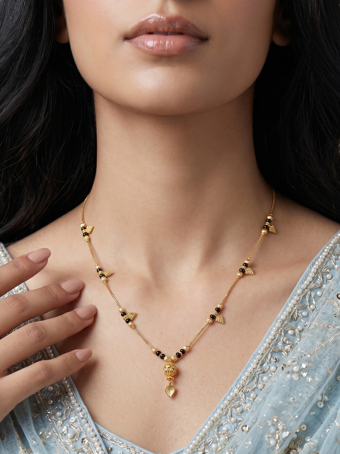 Gold-Toned Stone Studded Mangalsutra Necklace for Women