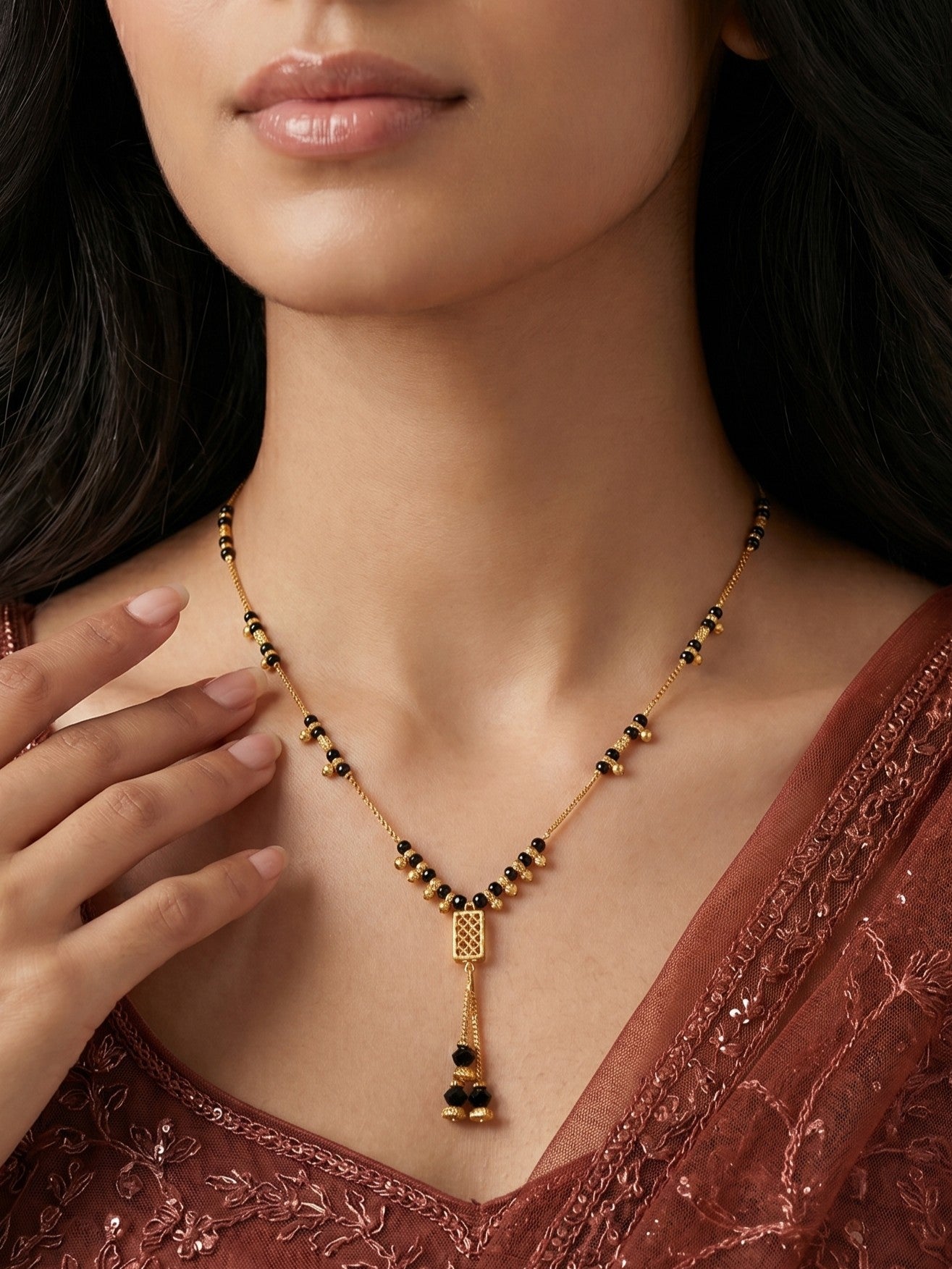Gold-Toned Stone Studded Mangalsutra Necklace for Women