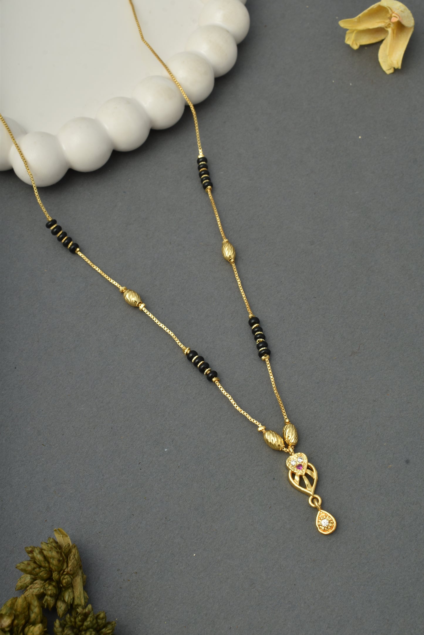 Gold-Toned Stone Studded Mangalsutra Necklace for Women