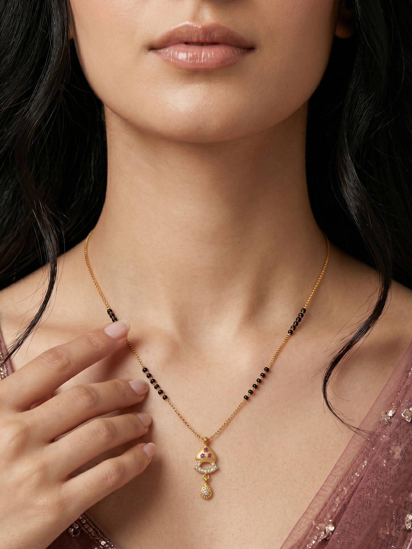 Gold-Toned Stone Studded Mangalsutra Necklace for Women
