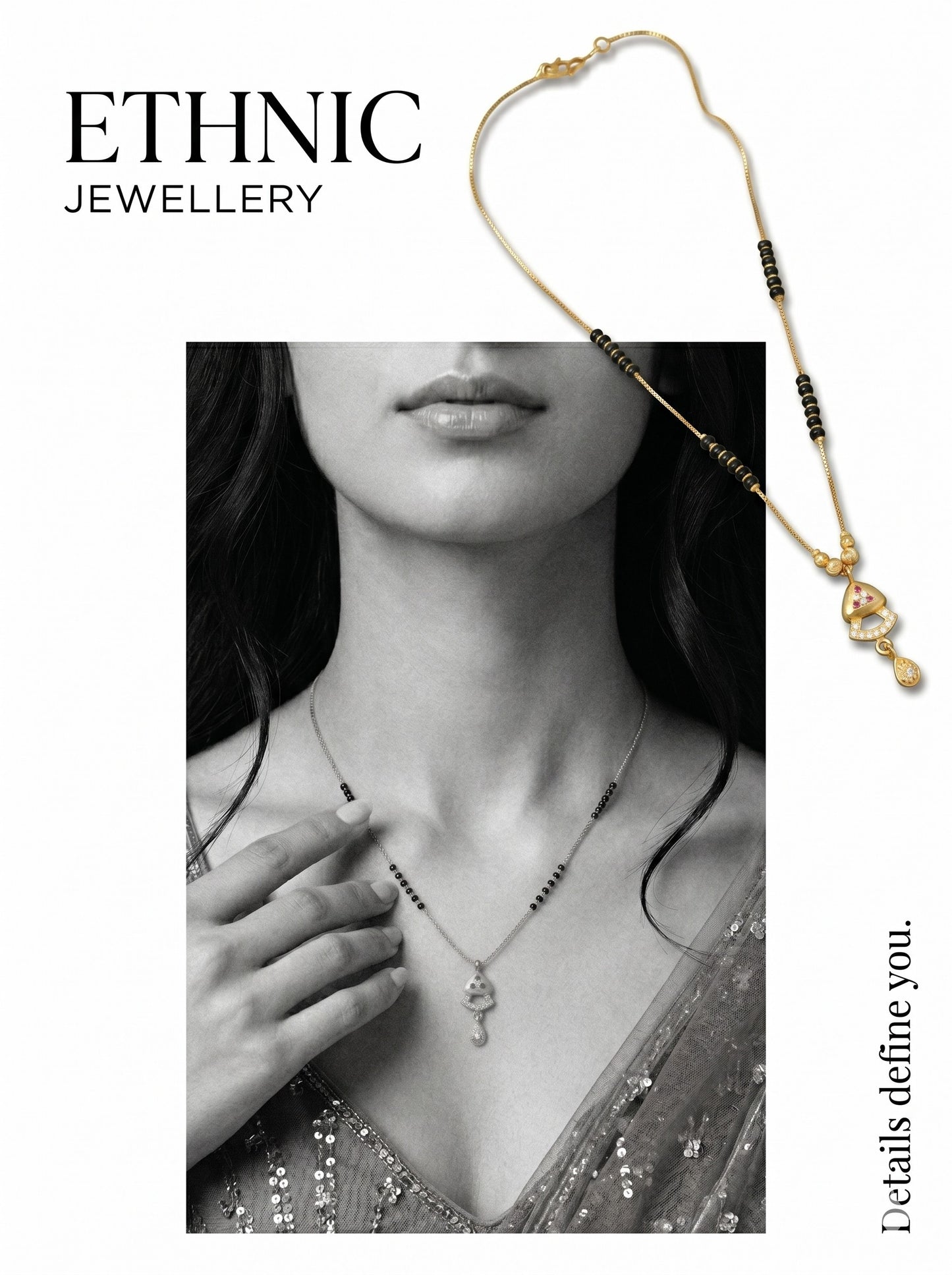 Gold-Toned Stone Studded Mangalsutra Necklace for Women