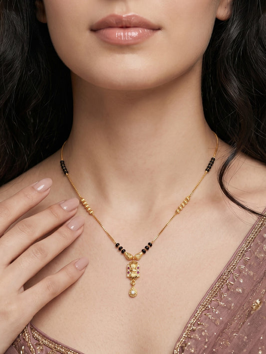 Gold-Toned Stone Studded Mangalsutra Necklace for Women