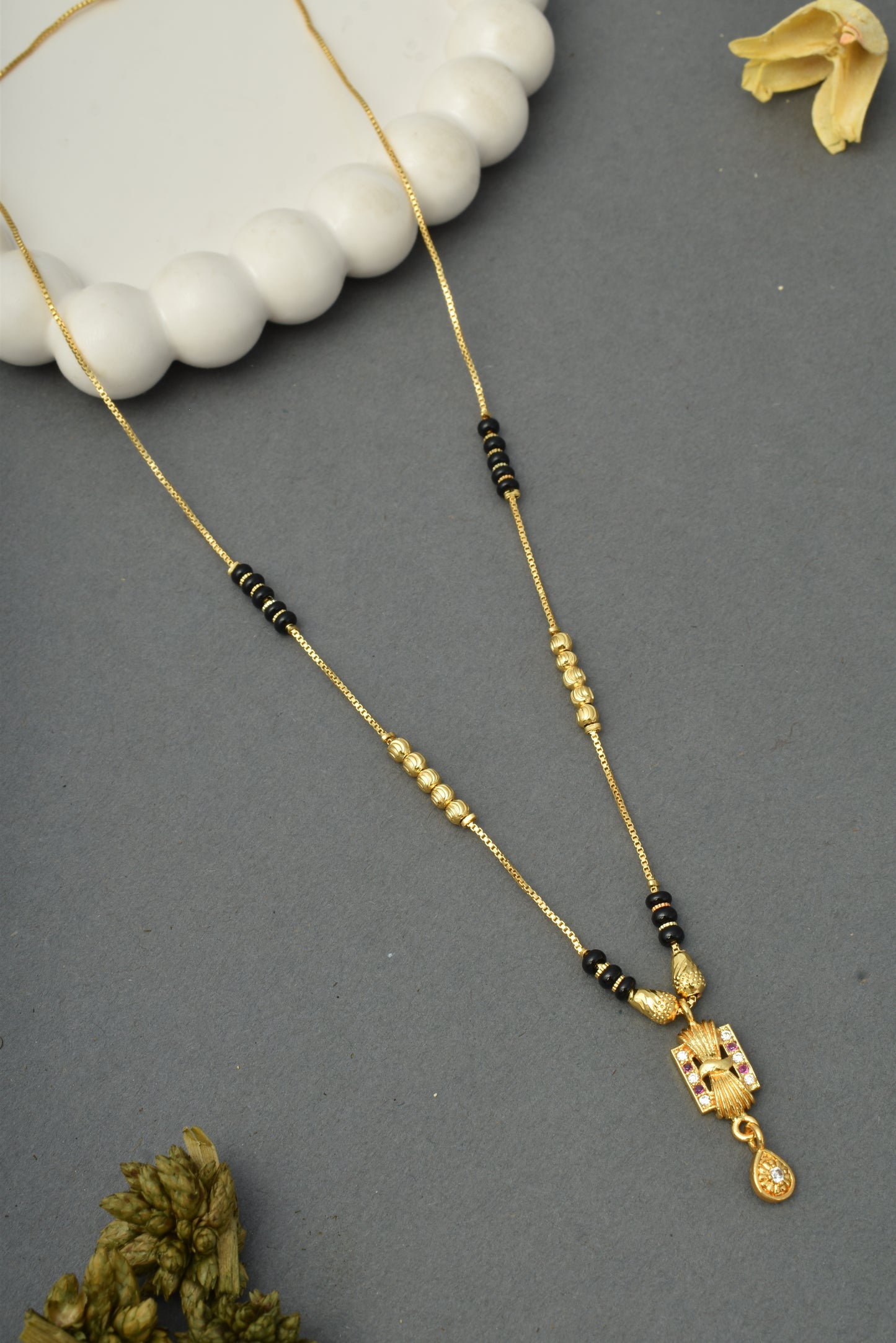 Gold-Toned Stone Studded Mangalsutra Necklace for Women