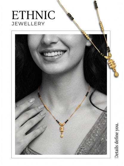 Gold-Toned Stone Studded Mangalsutra Necklace for Women