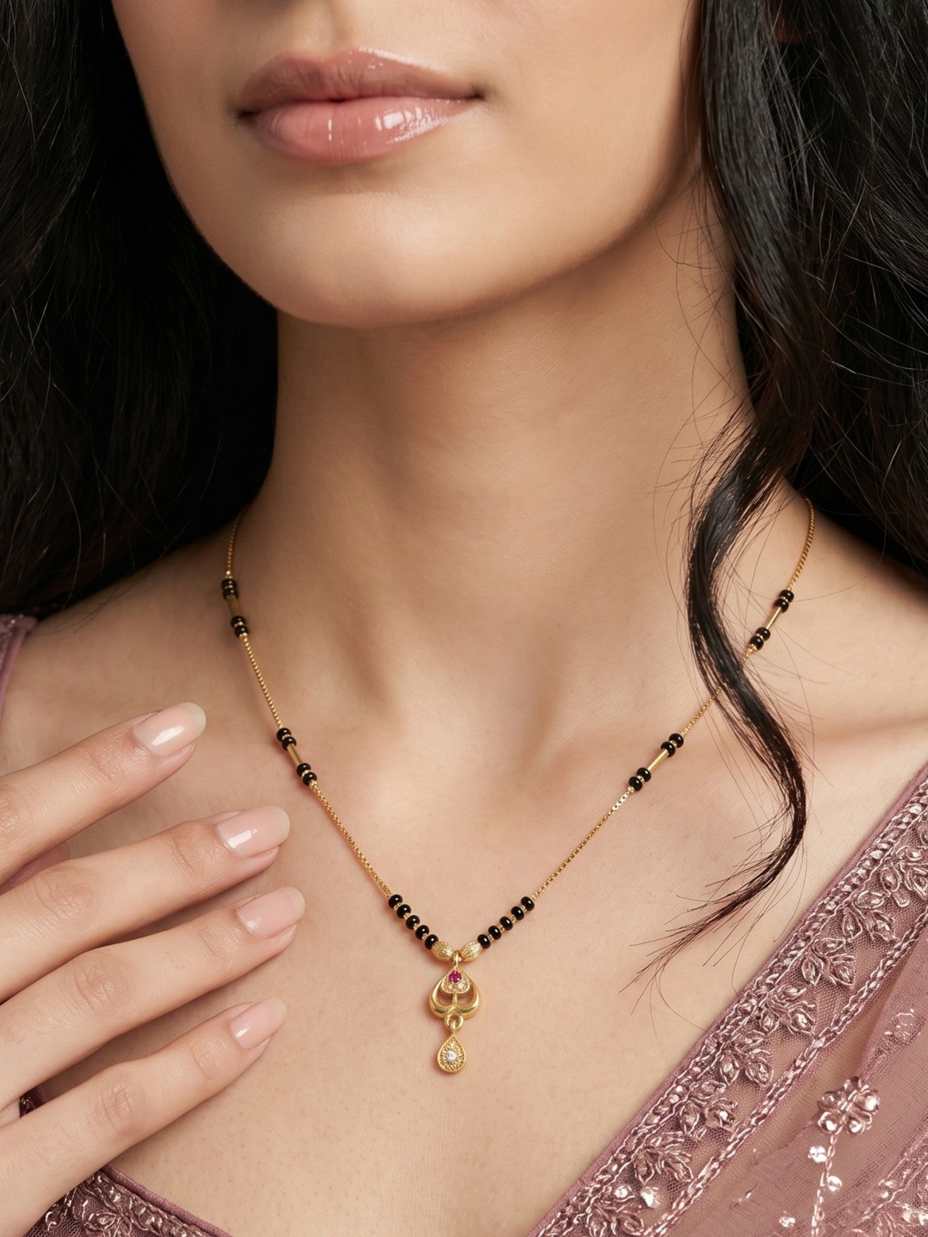 Gold-Toned Stone Studded Mangalsutra Necklace for Women