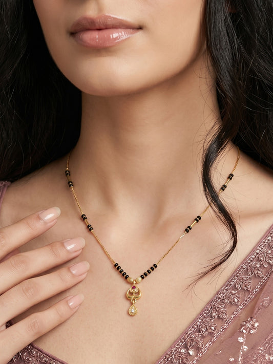 Gold-Toned Stone Studded Mangalsutra Necklace for Women