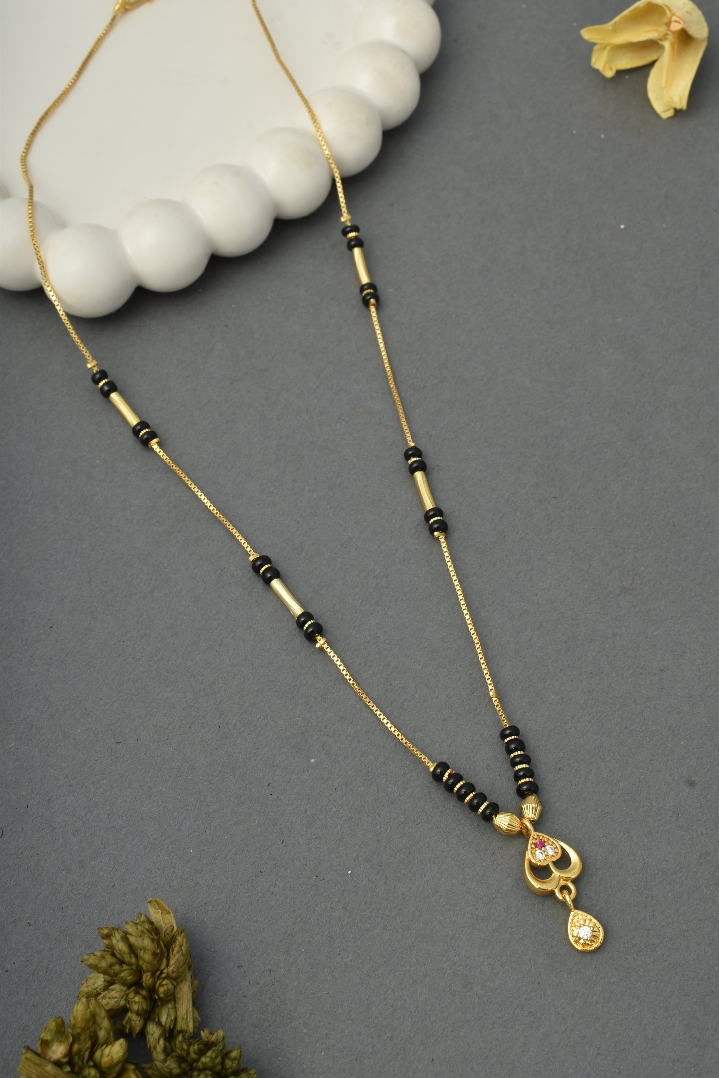 Gold-Toned Stone Studded Mangalsutra Necklace for Women