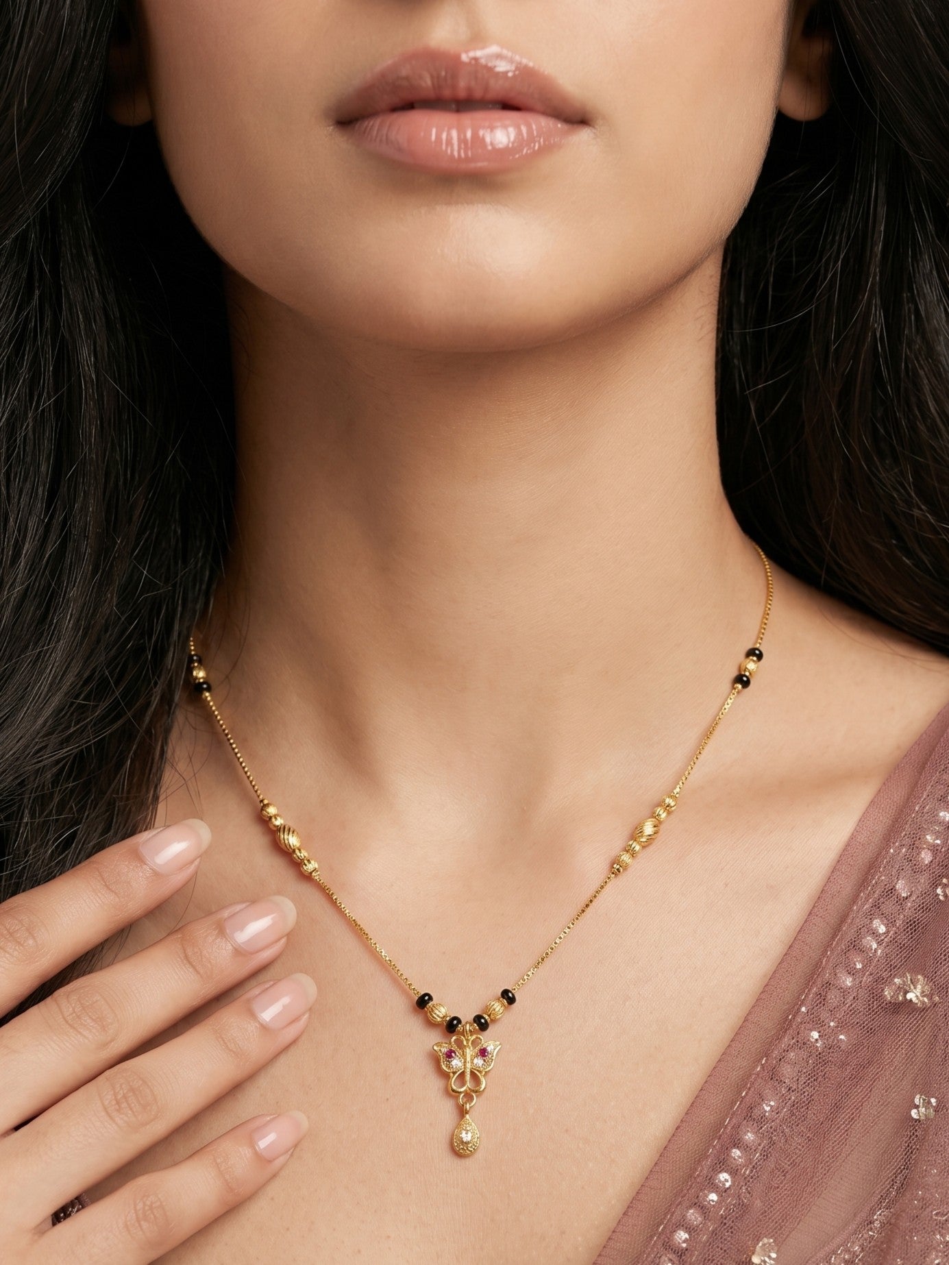 Gold-Toned Stone Studded Mangalsutra Necklace for Women