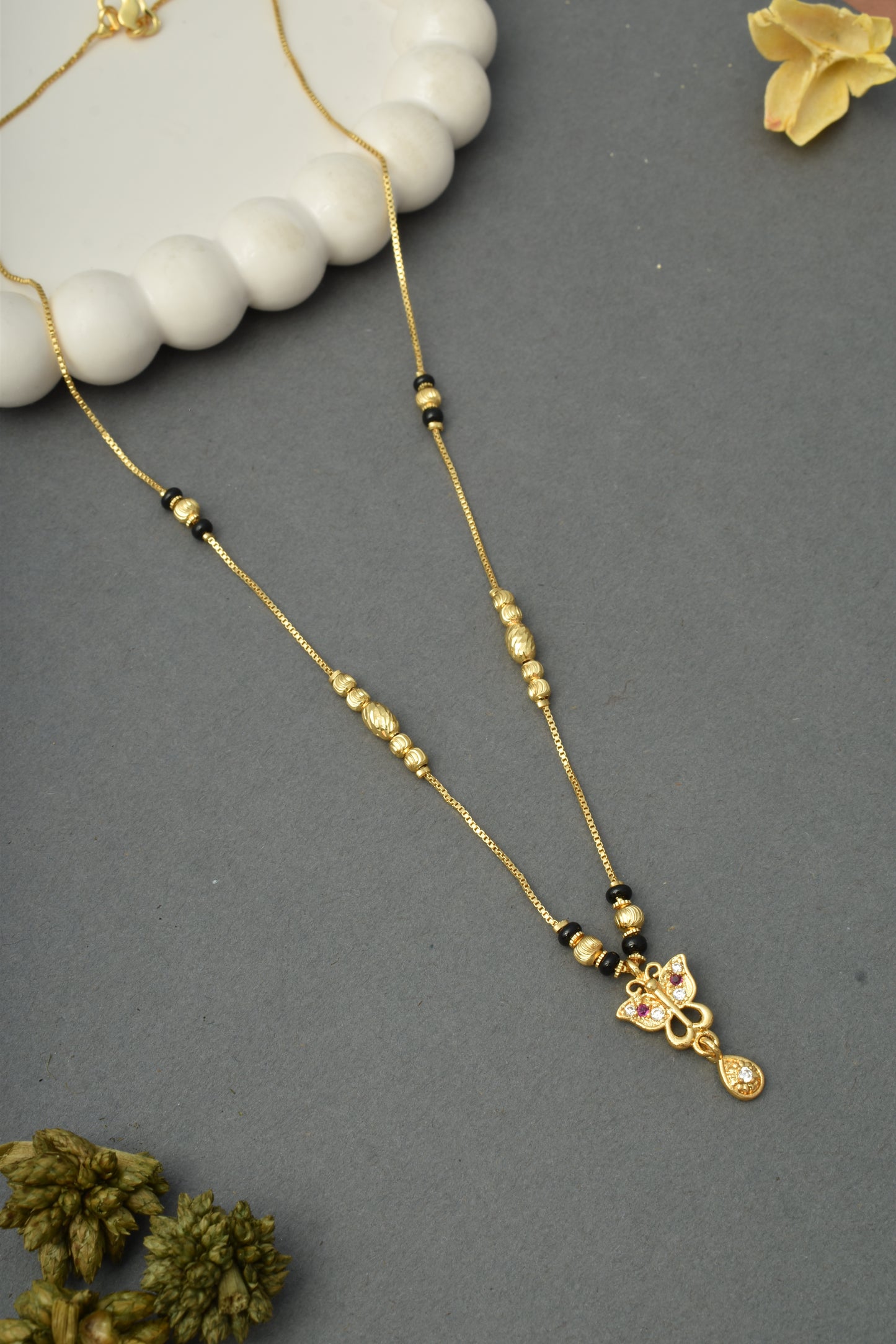 Gold-Toned Stone Studded Mangalsutra Necklace for Women
