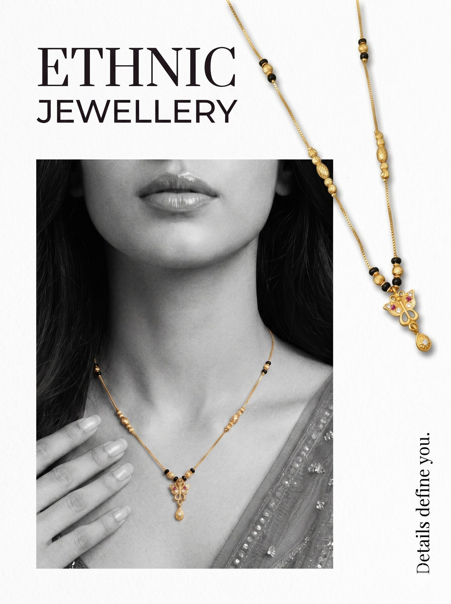 Gold-Toned Stone Studded Mangalsutra Necklace for Women
