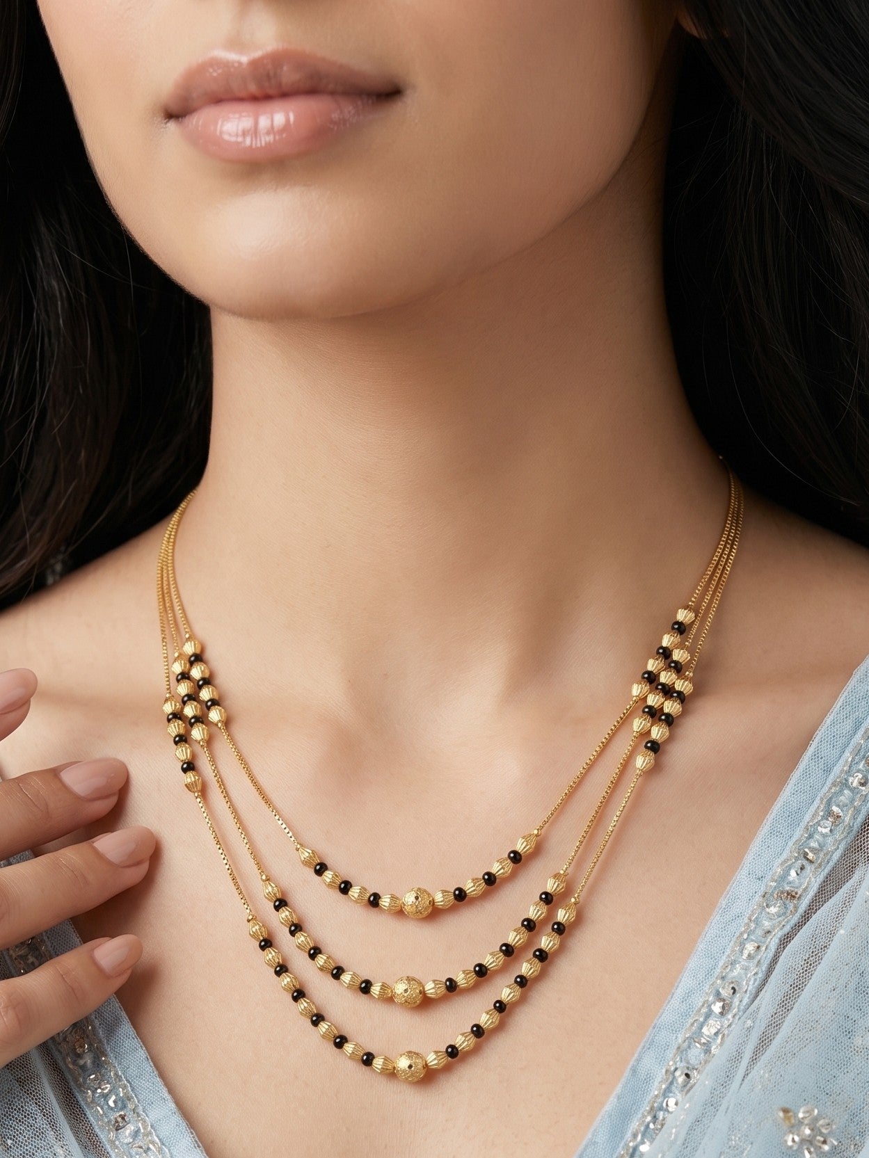 Gold-Toned Stone Studded Mangalsutra Necklace for Women