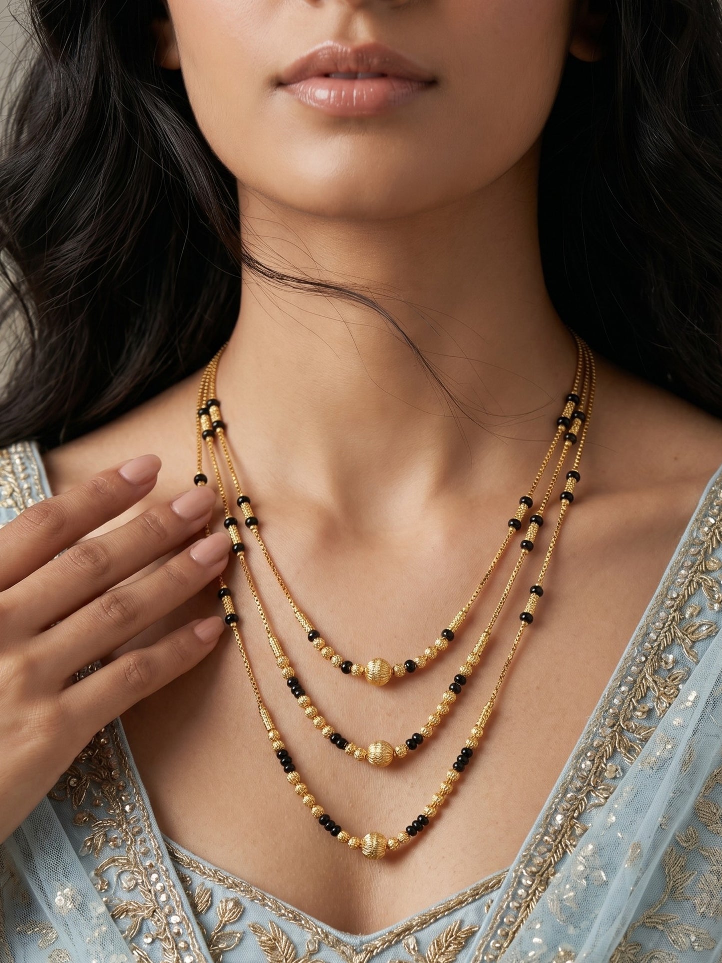 Gold-Toned Stone Studded Mangalsutra Necklace for Women