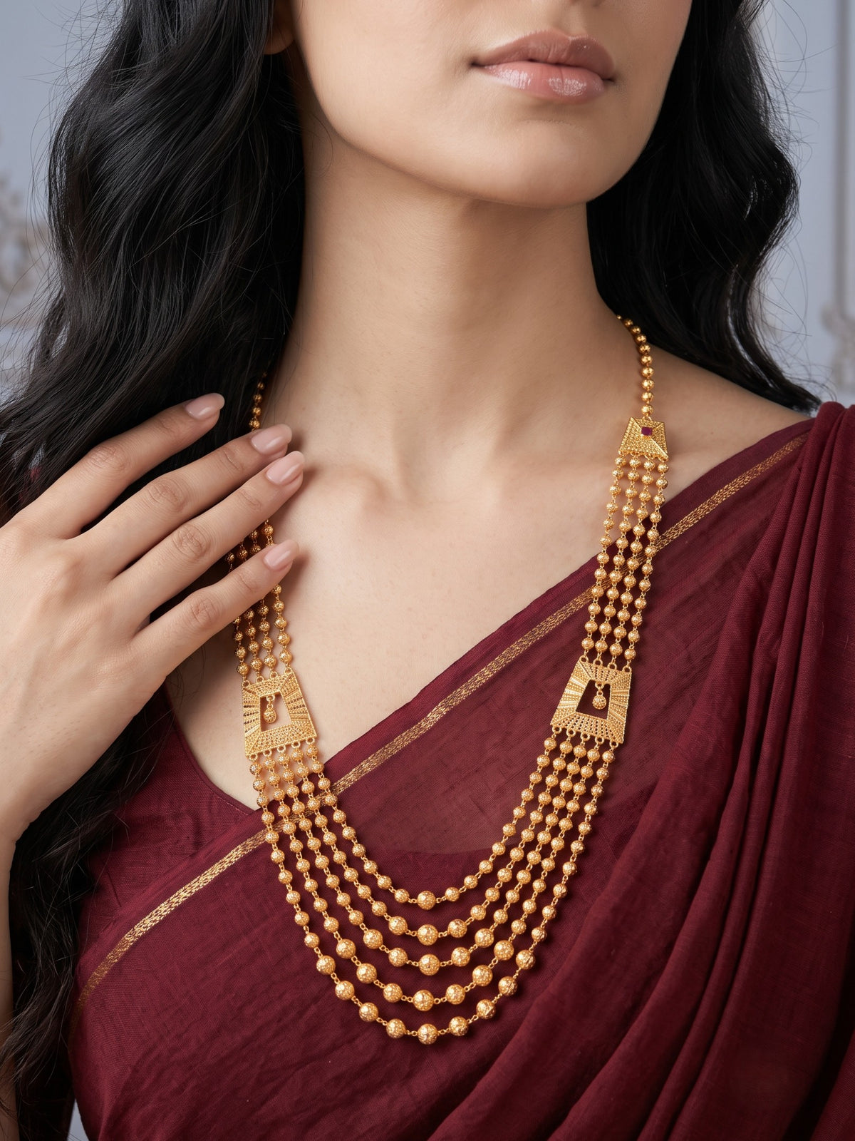 Traditional Multistrand Gold Plated Necklace for Women
