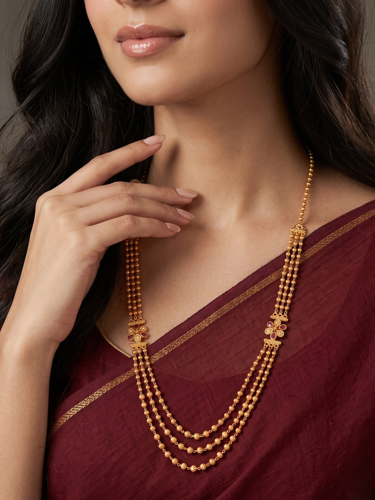 Stylish Gold-Plated Layered Stone Necklace for Women