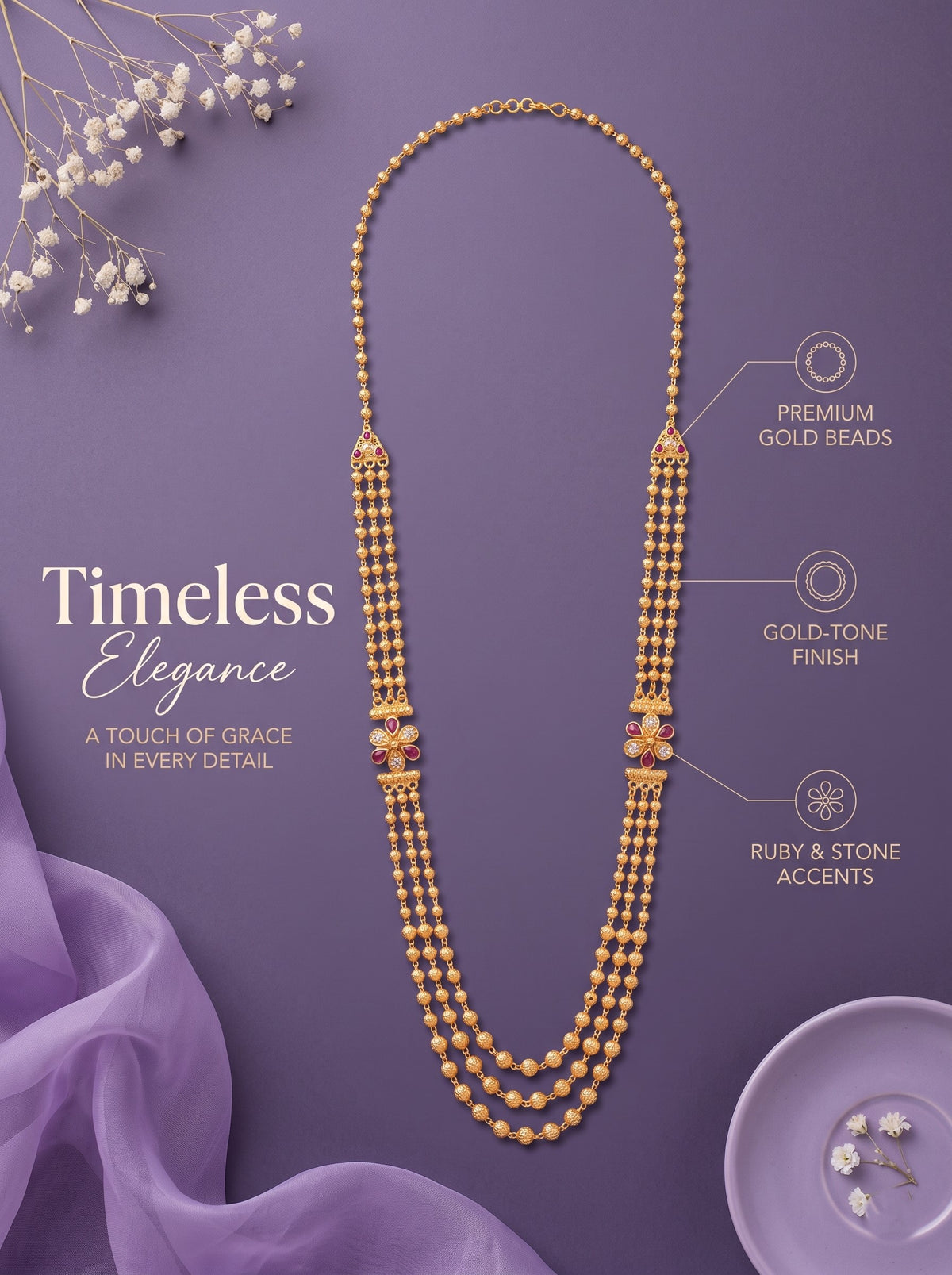 Stylish Gold-Plated Layered Stone Necklace for Women
