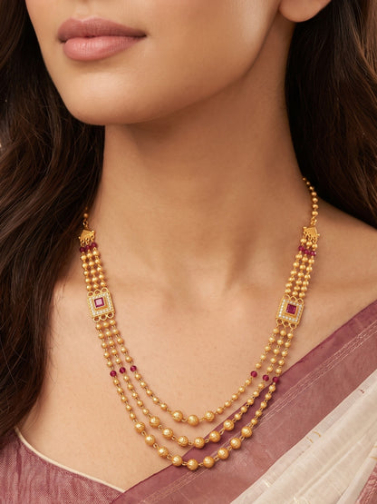 Gold Plated AD Studded Layered Necklace for Women