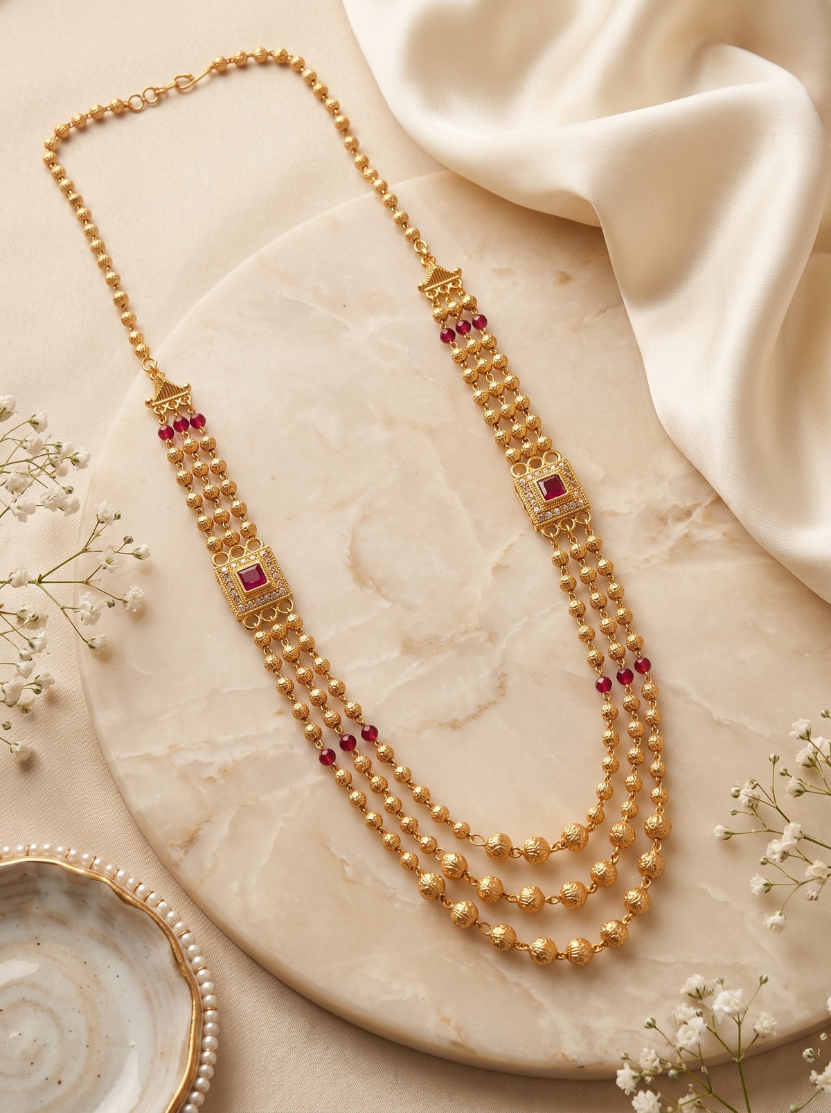 Gold Plated AD Studded Layered Necklace for Women