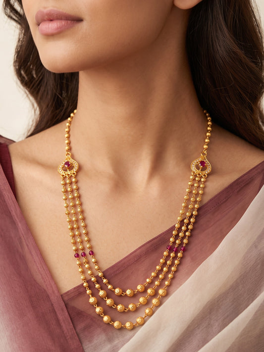 Gold Plated AD Studded Layered Necklace for Women
