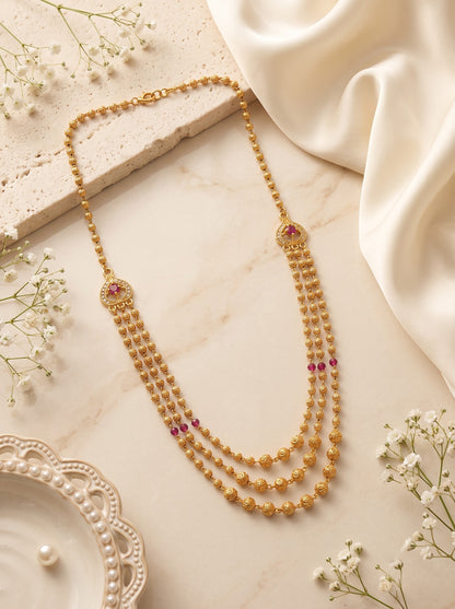 Gold Plated AD Studded Layered Necklace for Women