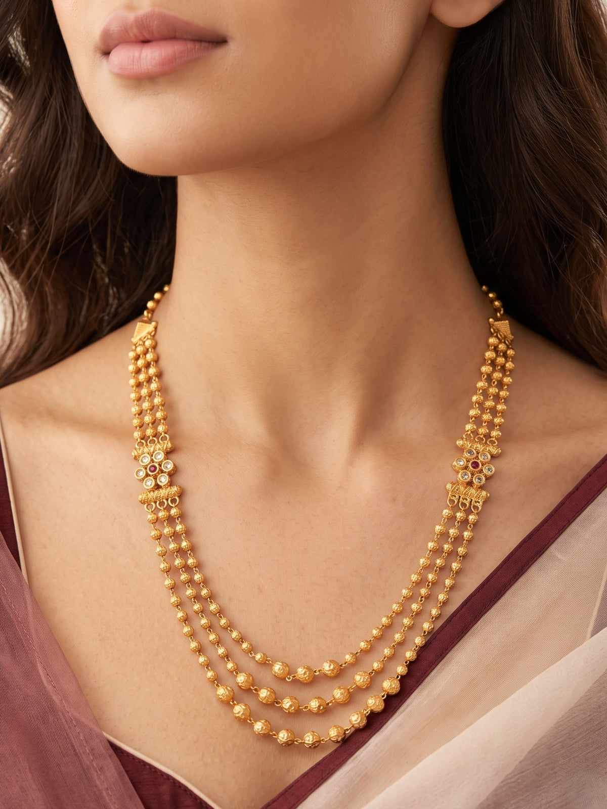 Gold Plated AD Studded Layered Necklace for Women