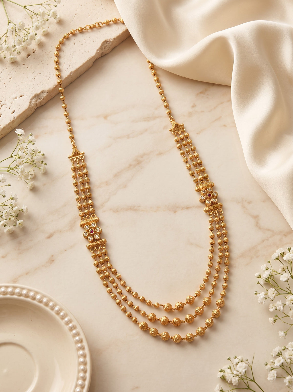 Gold Plated AD Studded Layered Necklace for Women