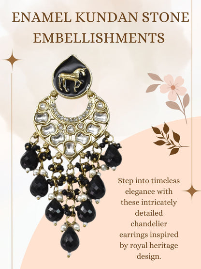 Meira Jewellery Gold Plated Traditional Kundan Drop Earrings for Women, Statement Chandbali Style Earrings with Stone Work and Beaded Dangling Drops, Festive Wedding Party Long Dangler Earrings-01