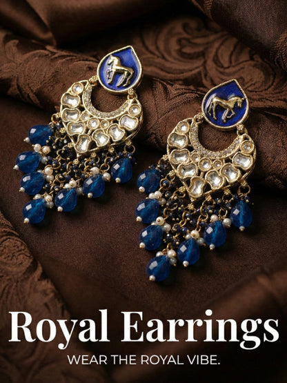 Meira Jewellery Gold Plated Traditional Kundan Drop Earrings for Women, Statement Chandbali Style Earrings with Stone Work and Beaded Dangling Drops, Festive Wedding Party Long Dangler Earrings-02