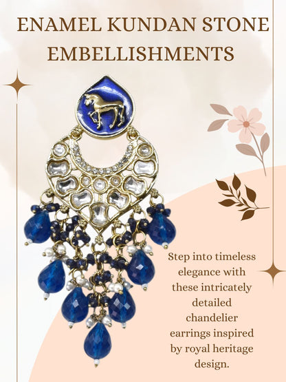 Meira Jewellery Gold Plated Traditional Kundan Drop Earrings for Women, Statement Chandbali Style Earrings with Stone Work and Beaded Dangling Drops, Festive Wedding Party Long Dangler Earrings-02