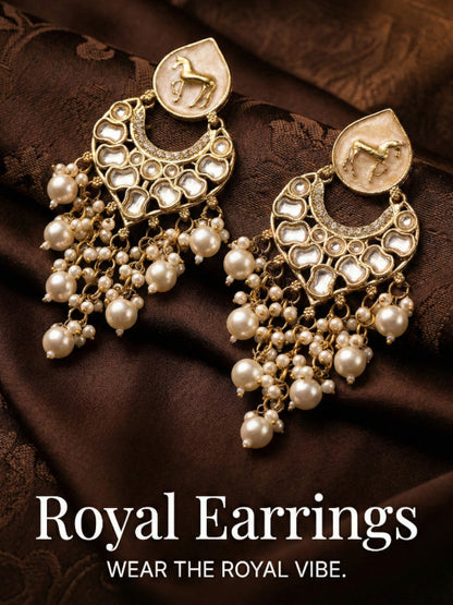 Meira Jewellery Gold Plated Traditional Kundan Drop Earrings for Women, Statement Chandbali Style Earrings with Stone Work and Beaded Dangling Drops, Festive Wedding Party Long Dangler Earrings-03