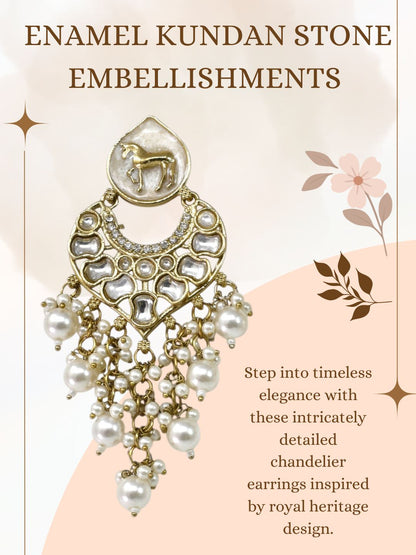 Meira Jewellery Gold Plated Traditional Kundan Drop Earrings for Women, Statement Chandbali Style Earrings with Stone Work and Beaded Dangling Drops, Festive Wedding Party Long Dangler Earrings-03