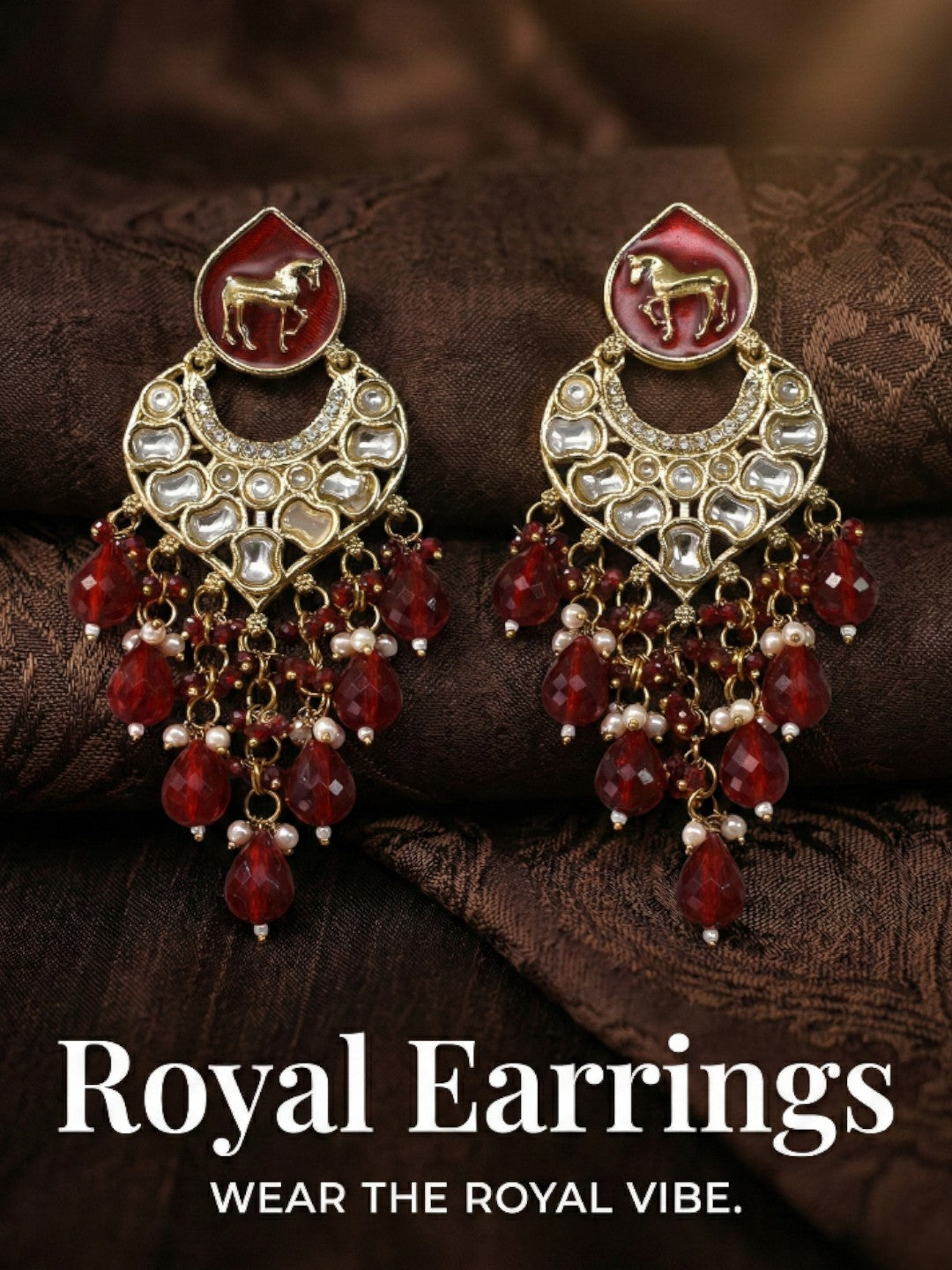 Meira Jewellery Gold Plated Traditional Kundan Drop Earrings for Women, Statement Chandbali Style Earrings with Stone Work and Beaded Dangling Drops, Festive Wedding Party Long Dangler Earrings-04