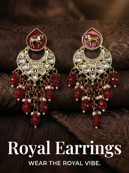 Meira Jewellery Gold Plated Traditional Kundan Drop Earrings for Women, Statement Chandbali Style Earrings with Stone Work and Beaded Dangling Drops, Festive Wedding Party Long Dangler Earrings-04