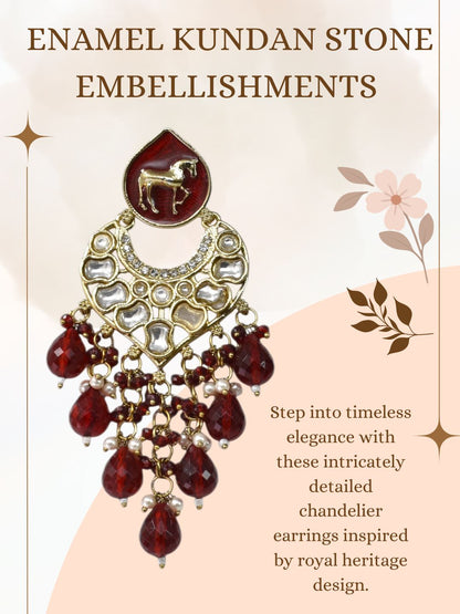 Meira Jewellery Gold Plated Traditional Kundan Drop Earrings for Women, Statement Chandbali Style Earrings with Stone Work and Beaded Dangling Drops, Festive Wedding Party Long Dangler Earrings-04