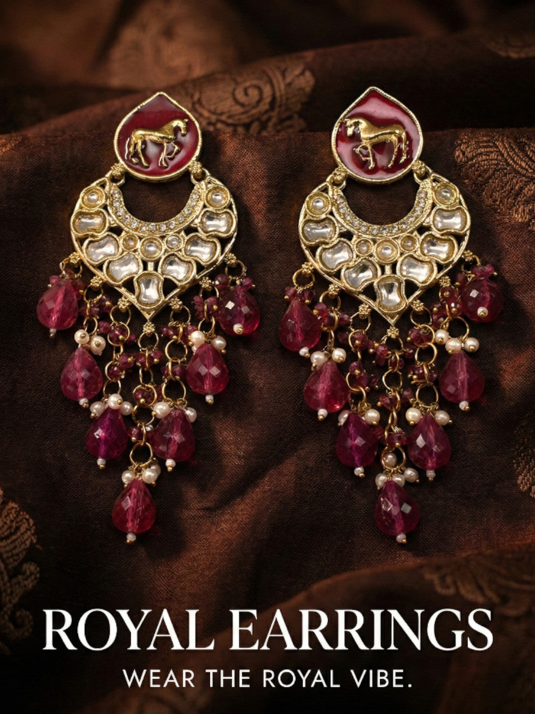 Meira Jewellery Gold Plated Traditional Kundan Drop Earrings for Women, Statement Chandbali Style Earrings with Stone Work and Beaded Dangling Drops, Festive Wedding Party Long Dangler Earrings-05