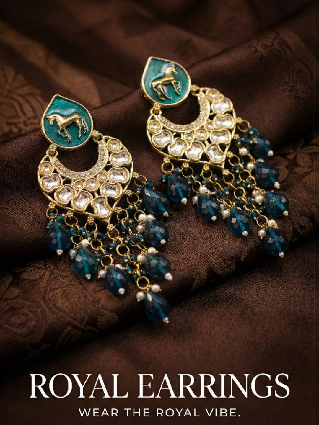 Meira Jewellery Gold Plated Traditional Kundan Drop Earrings for Women, Statement Chandbali Style Earrings with Stone Work and Beaded Dangling Drops, Festive Wedding Party Long Dangler Earrings-06