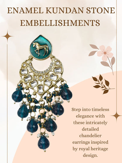 Meira Jewellery Gold Plated Traditional Kundan Drop Earrings for Women, Statement Chandbali Style Earrings with Stone Work and Beaded Dangling Drops, Festive Wedding Party Long Dangler Earrings-06