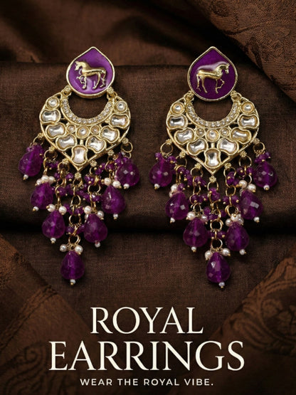 Meira Jewellery Gold Plated Traditional Kundan Drop Earrings for Women, Statement Chandbali Style Earrings with Stone Work and Beaded Dangling Drops, Festive Wedding Party Long Dangler Earrings-07