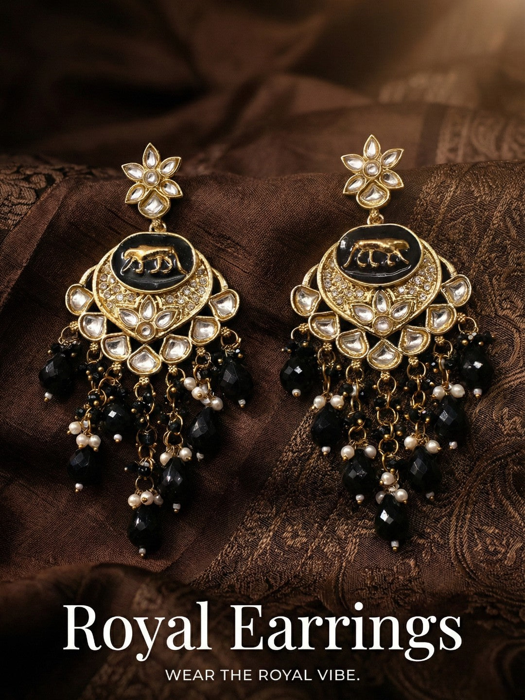 Meira Jewellery Gold Plated Traditional Kundan Drop Earrings for Women, Statement Chandbali Style Earrings with Stone Work and Beaded Dangling Drops, Festive Wedding Party Long Dangler Earrings-08