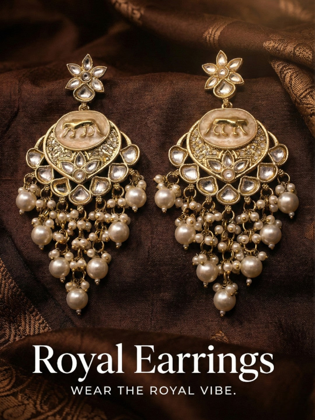 Meira Jewellery Gold Plated Traditional Kundan Drop Earrings for Women, Statement Chandbali Style Earrings with Stone Work and Beaded Dangling Drops, Festive Wedding Party Long Dangler Earrings-09