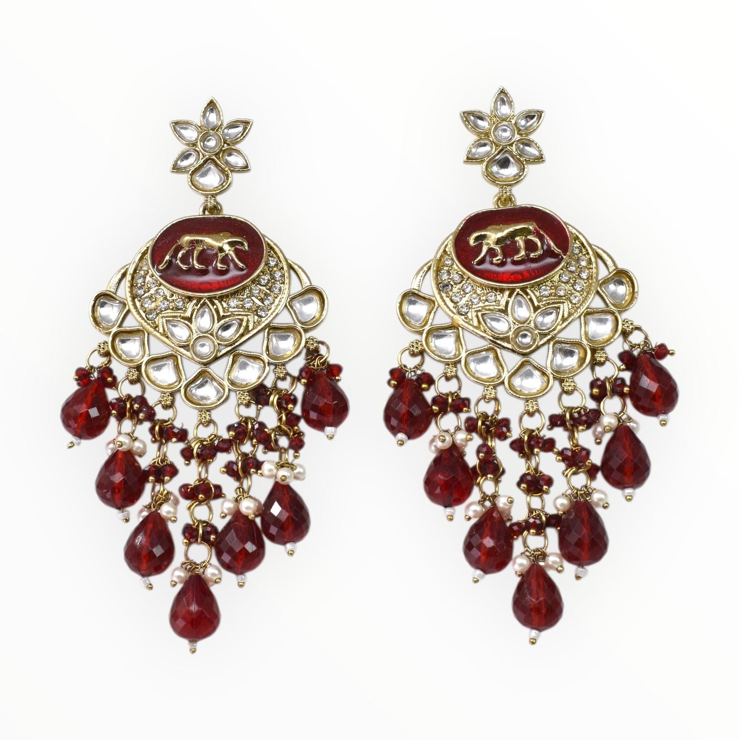 Meira Jewellery Gold Plated Traditional Kundan Drop Earrings for Women, Statement Chandbali Style Earrings with Stone Work and Beaded Dangling Drops, Festive Wedding Party Long Dangler Earrings-10