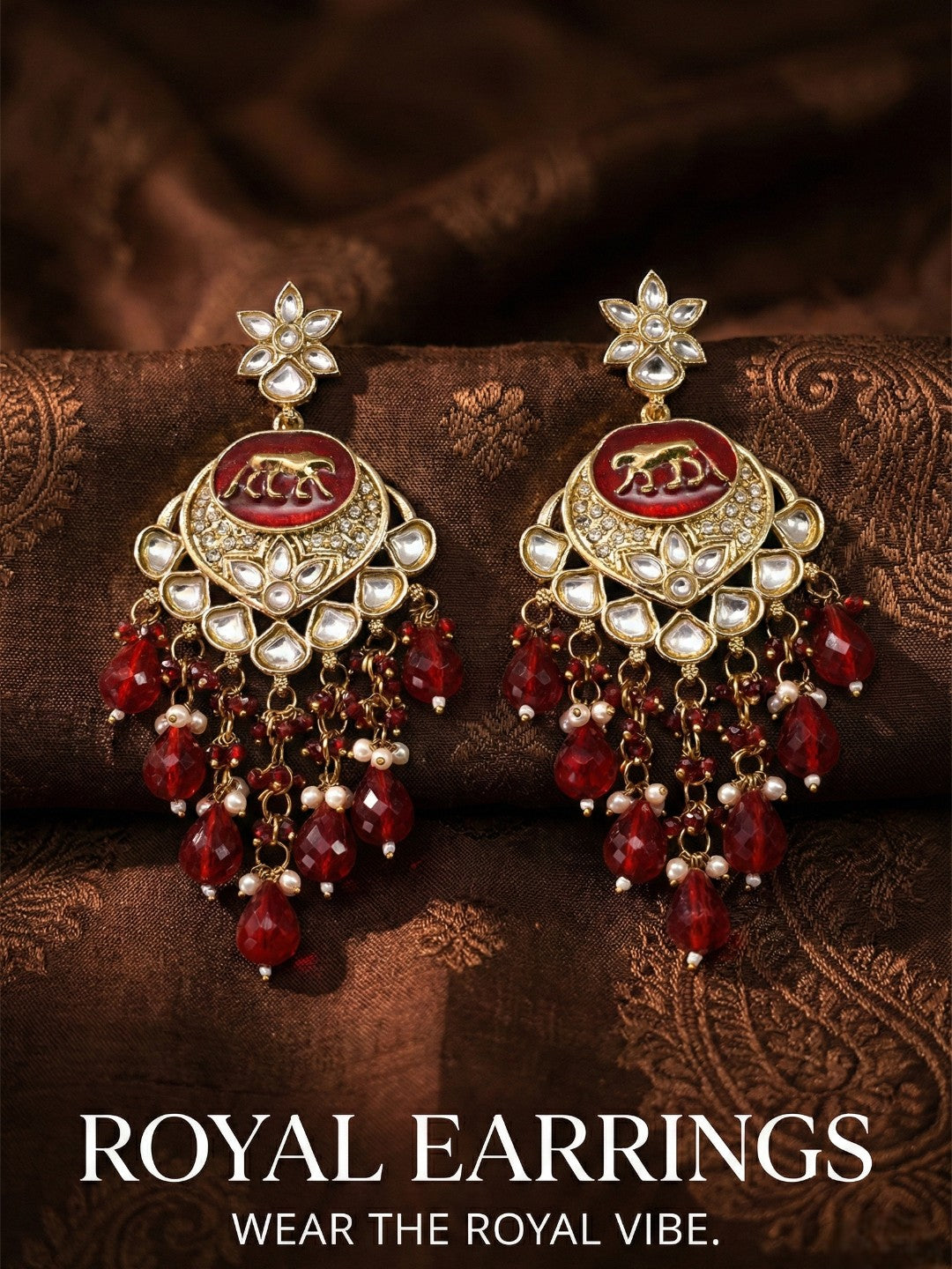 Meira Jewellery Gold Plated Traditional Kundan Drop Earrings for Women, Statement Chandbali Style Earrings with Stone Work and Beaded Dangling Drops, Festive Wedding Party Long Dangler Earrings-10