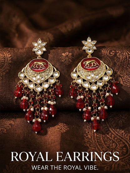 Meira Jewellery Gold Plated Traditional Kundan Drop Earrings for Women, Statement Chandbali Style Earrings with Stone Work and Beaded Dangling Drops, Festive Wedding Party Long Dangler Earrings-10