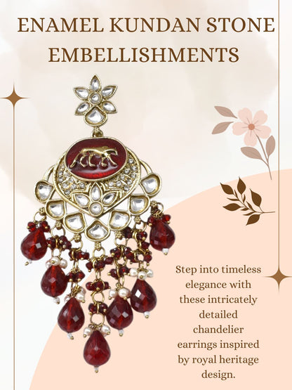 Meira Jewellery Gold Plated Traditional Kundan Drop Earrings for Women, Statement Chandbali Style Earrings with Stone Work and Beaded Dangling Drops, Festive Wedding Party Long Dangler Earrings-10