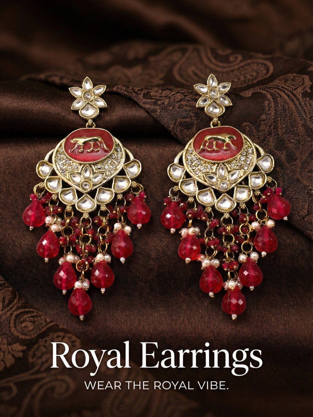 Meira Jewellery Gold Plated Traditional Kundan Drop Earrings for Women, Statement Chandbali Style Earrings with Stone Work and Beaded Dangling Drops, Festive Wedding Party Long Dangler Earrings-11