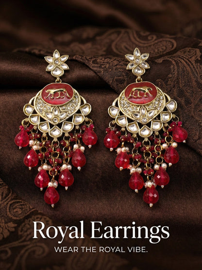 Meira Jewellery Gold Plated Traditional Kundan Drop Earrings for Women, Statement Chandbali Style Earrings with Stone Work and Beaded Dangling Drops, Festive Wedding Party Long Dangler Earrings-11