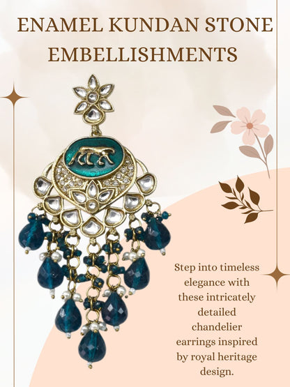 Meira Jewellery Gold Plated Traditional Kundan Drop Earrings for Women, Statement Chandbali Style Earrings with Stone Work and Beaded Dangling Drops, Festive Wedding Party Long Dangler Earrings-12