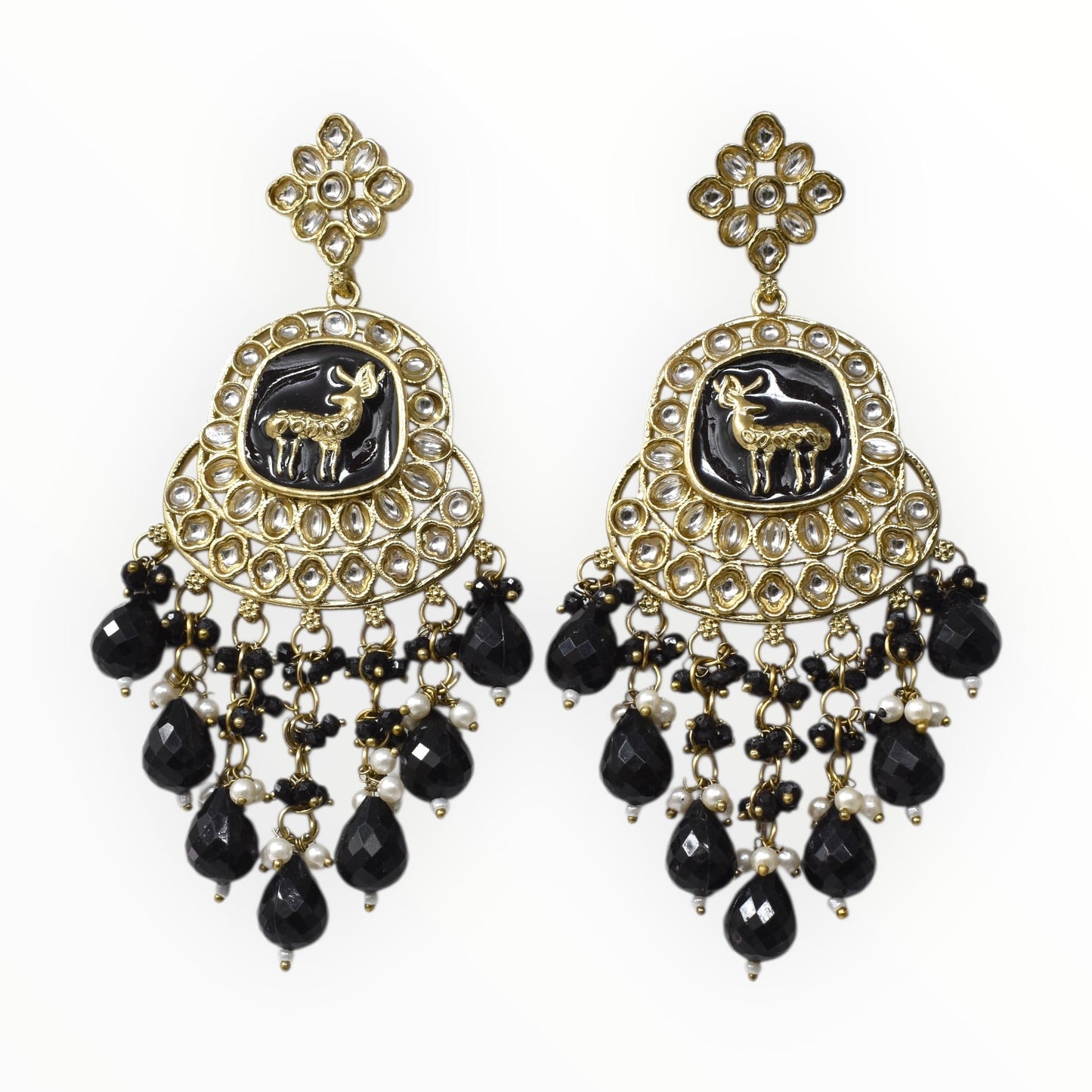 Meira Jewellery Gold Plated Traditional Kundan Drop Earrings for Women, Statement Chandbali Style Earrings with Stone Work and Beaded Dangling Drops, Festive Wedding Party Long Dangler Earrings-14